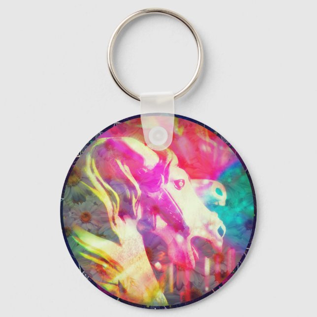 Merry Go Round Horse Digital Art Key Ring (Front)