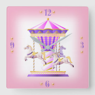 Merry go round kids square wall clock