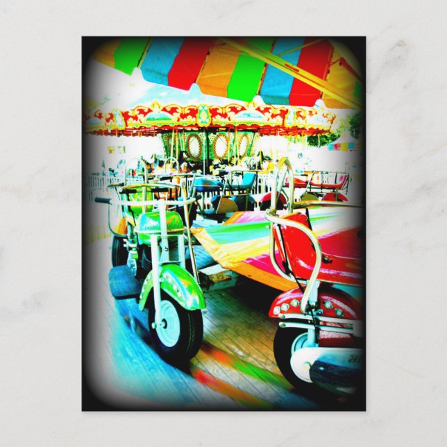 Merry Go Round Motor bikes at the Carnival Holiday Postcard (Front)