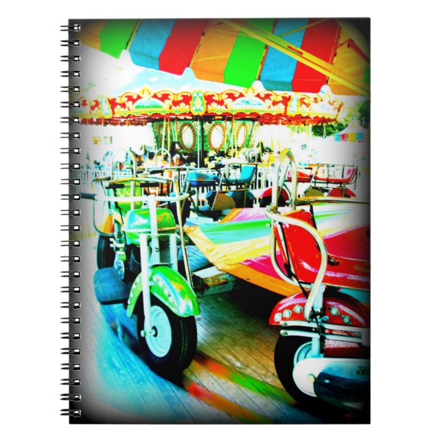 Merry Go Round Motor bikes at the Carnival Spiral Notebook (Front)