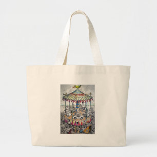 Merry-go-round with clowns large tote bag