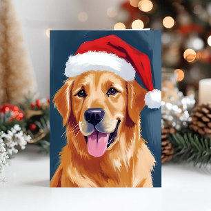 Merry Golden Retriever   Santa Hat Dog Christmas Holiday Card
