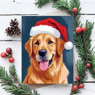Merry Golden Retriever   Santa Hat Dog Christmas Holiday Card