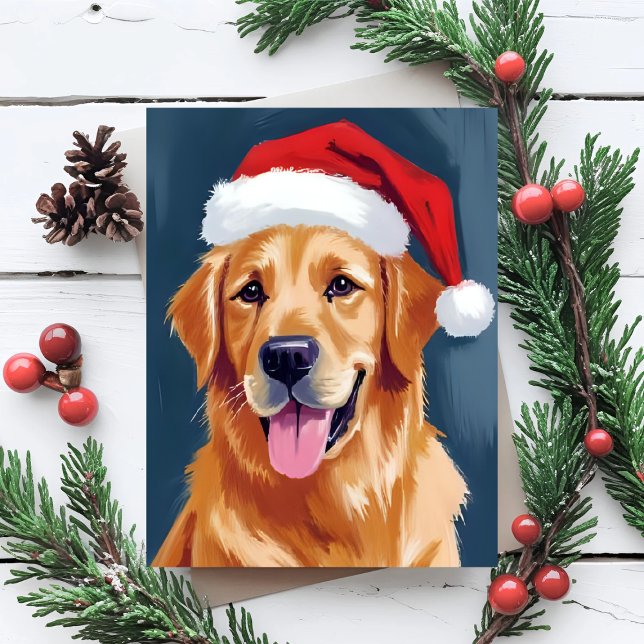 Merry Golden Retriever | Santa Hat Dog Christmas Holiday Card (Creator Uploaded)