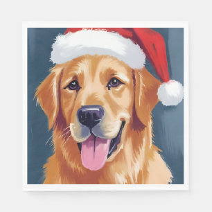 Merry Golden Retriever Santa Hat Dog Christmas Napkin