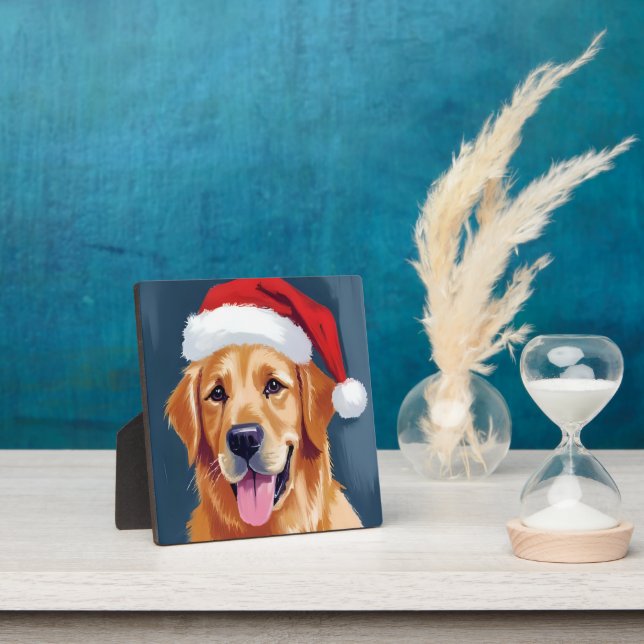 Merry Golden Retriever | Santa Hat Dog Christmas Plaque (Insitu)
