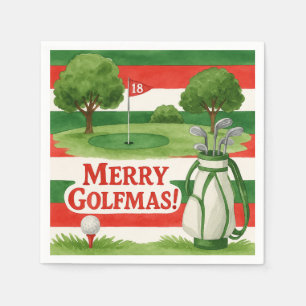 'Merry Golfmas!' Golfers Cheerful Christmas Preppy Napkin