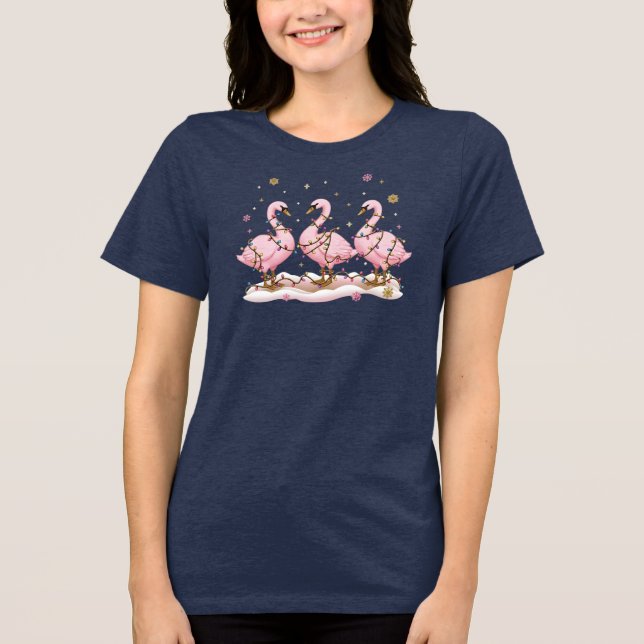 Merry Goose Escapade Pink Christmas Lights Gift Tri-Blend Shirt (Front)