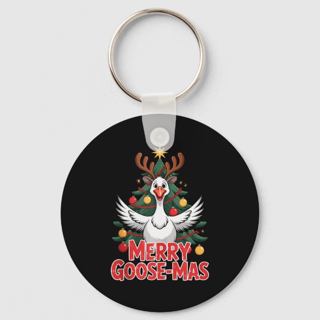 Merry Goose-mas Reindeer Antlers Funny Christmas G Key Ring (Front)