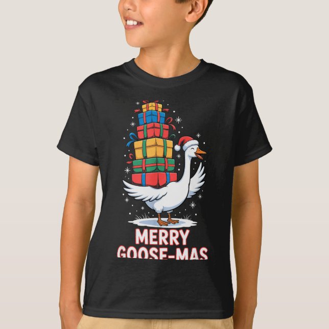 Merry Goose-mas With Xmas Funny Christmas Goose  T-Shirt (Front)