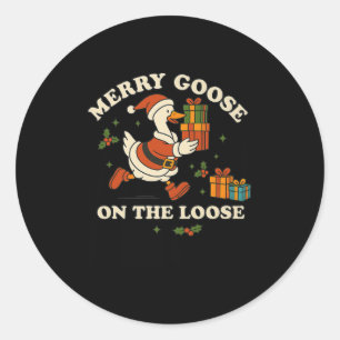 Merry Goose On The Loose Funny Christmas Silly Hum Classic Round Sticker