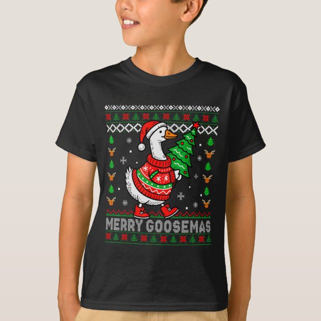Merry Goosemas Christmas Funny Family Ugly Xmas Me T-Shirt (Front)