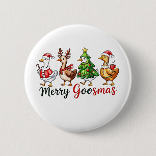 Merry Goosemas Christmas Goose Wearing Santa Hat 6 Cm Round Badge