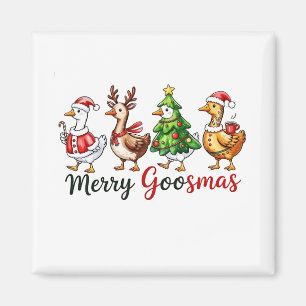 Merry Goosemas Christmas Goose Wearing Santa Hat Magnet