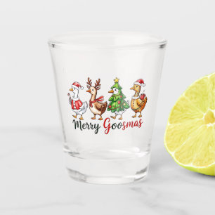 Merry Goosemas Christmas Goose Wearing Santa Hat Shot Glass