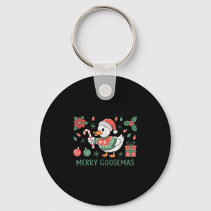 Merry Goosemas Cute Christmas Goose Santa Hat Ligh Key Ring