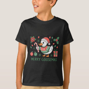 Merry Goosemas Cute Christmas Goose Santa Hat Ligh T-Shirt