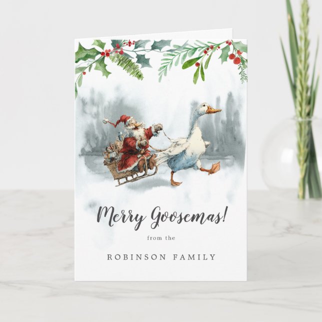 Merry Goosemas Fun Vintage Family Christmas Card  (Front)