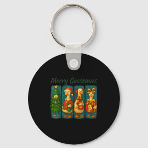 Merry Goosemas Funny Festive Goose Brushstroke Chr Key Ring