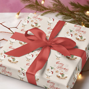 Merry Goosemas Whimsical Goose Christmas Holiday Wrapping Paper