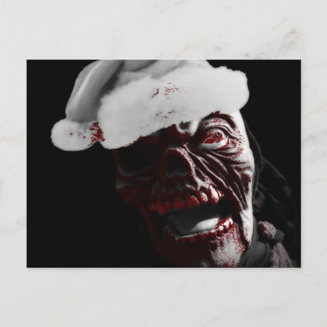 Merry Gory Halloween Zombie Santa Postcard (Front)