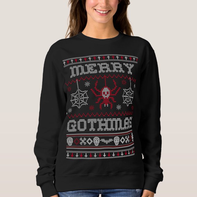 Merry Gothmas Goth Christmas Ugly Sweater Spider S (Front)