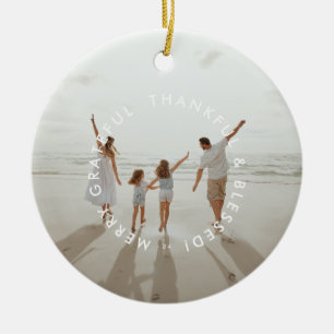 MERRY GRATEFUL THANKFUL & BLESSED photo year Ceramic Tree Decoration
