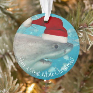 Merry Great White Christmas Shark Santa Hat Funny Ornament