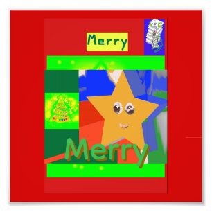 Merry Green Name on Red Christmas  Photo Print