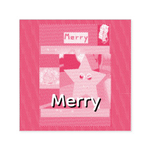 Merry Green Name on Red Christmas Self-inking Stamp