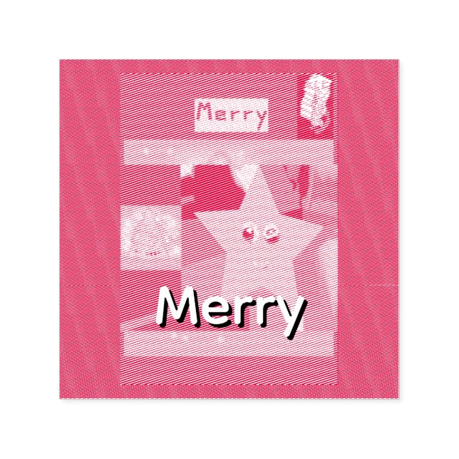 Merry Green Name on Red Christmas  Self-inking Stamp (Design)