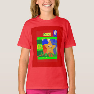 Merry Green Name on Red Christmas T-Shirt