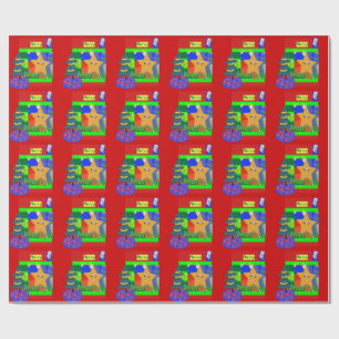 Merry Green Name on Red Christmas Wrapping Paper