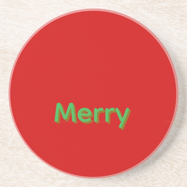 Merry Green Name on Red Coaster (Front)
