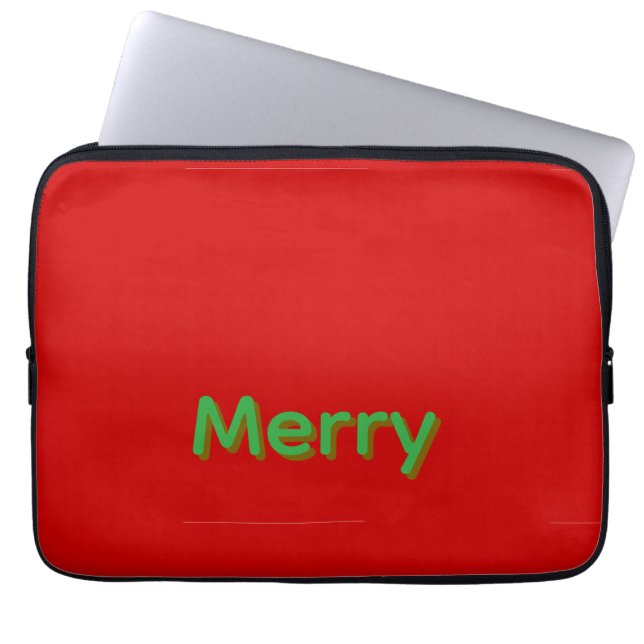 Merry Green Name on Red Laptop Sleeve (Front)