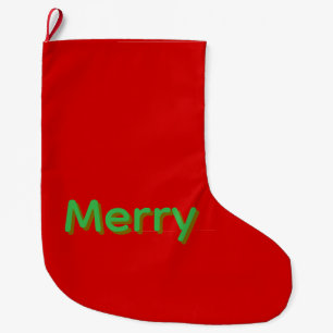 Merry Green Name on Red Large Christmas Stocking
