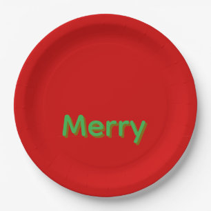 Merry Green Name on Red Paper Plate