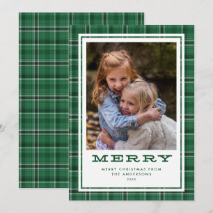 Merry Green Plaid Single Photo Holiday Card
