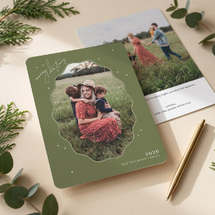Merry Green Scallop Frame Holiday Photo Card