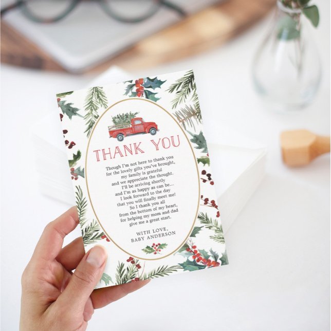 Merry Greenery Baby Shower Thank You Card (Creator Uploaded)