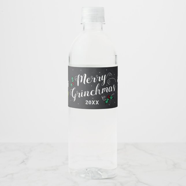 Merry Grinchmas | Grinch Holiday Party Water Bottle Label (Front)