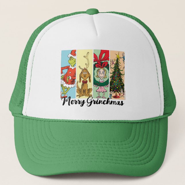 Merry Grinchmas Holiday Collage Trucker Hat (Front)