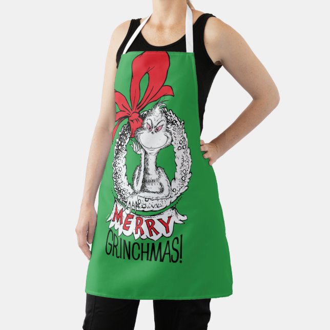 Merry Grinchmas Wreath Apron (Insitu)