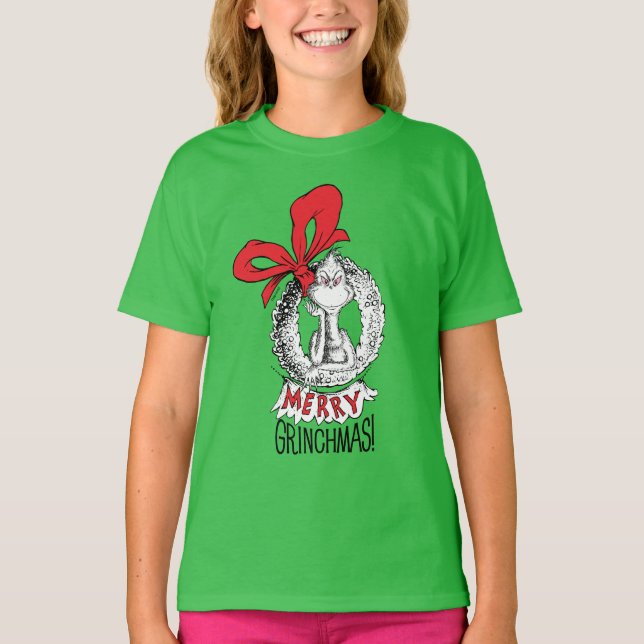 Merry Grinchmas Wreath Grinch T-Shirt (Front)