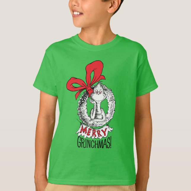 Merry Grinchmas Wreath Grinch T-Shirt (Front)