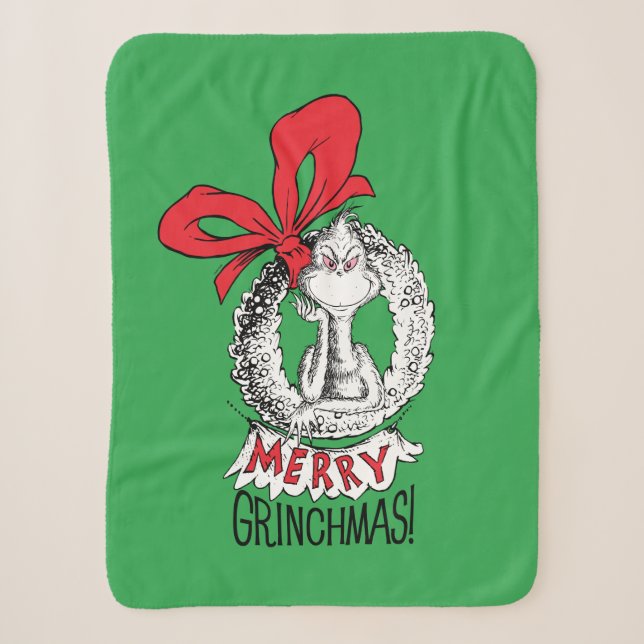 Merry Grinchmas Wreath Sherpa Blanket (Front)