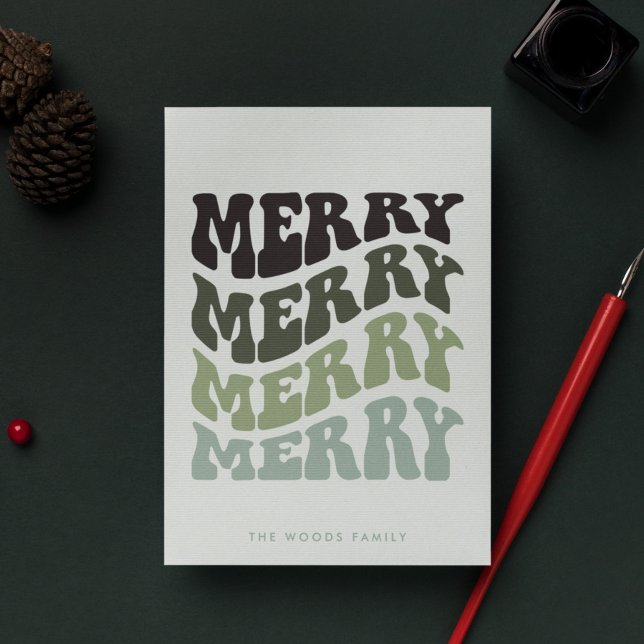 Merry Groovy Wavy Green Typography Christmas Holiday Card (Creator Uploaded)