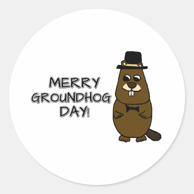 Merry Groundhog Day Classic Round Sticker (Front)