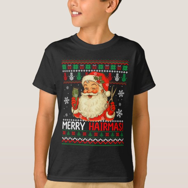 Merry Hairmas Christmas Sweater Santa Hairstylist  (Front)