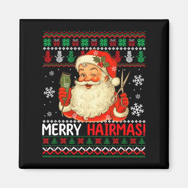 Merry Hairmas Christmas Sweater Santa Hairstylist  Magnet (Front)